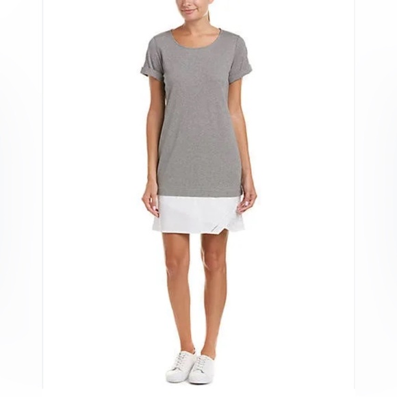 Theory Saydi Classic Tee Shirt Dress Gray And White Cotton Size Small - Picture 1 of 9